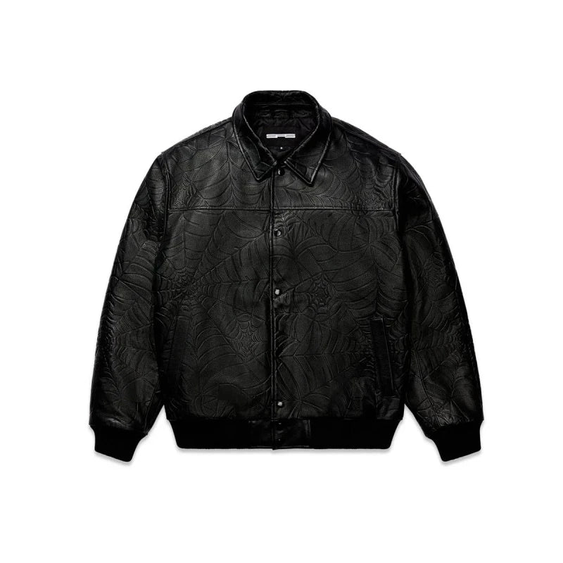 Black Sp5der Web Leather Jacket