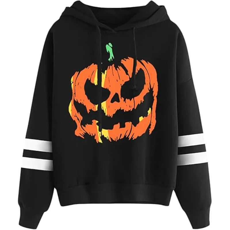 Spadehill Halloween Long Sleeve Pumpkin Skeleton Pullover Hoodies