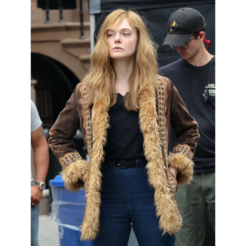 Elle Fanning A Complete Unknown Brown Shearling Jacket