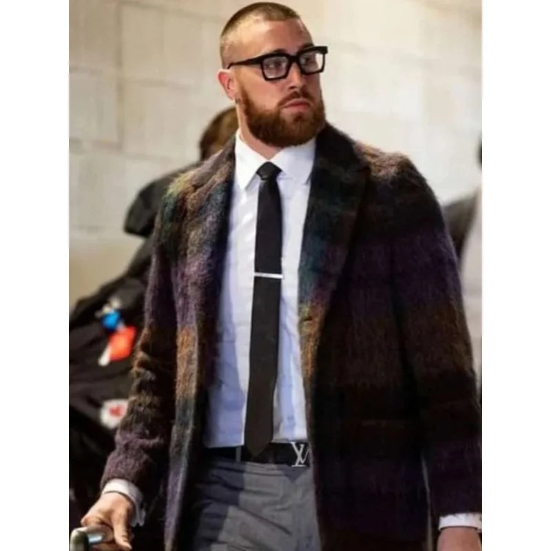 Travis Kelce American Football  Plaid Trench Coat