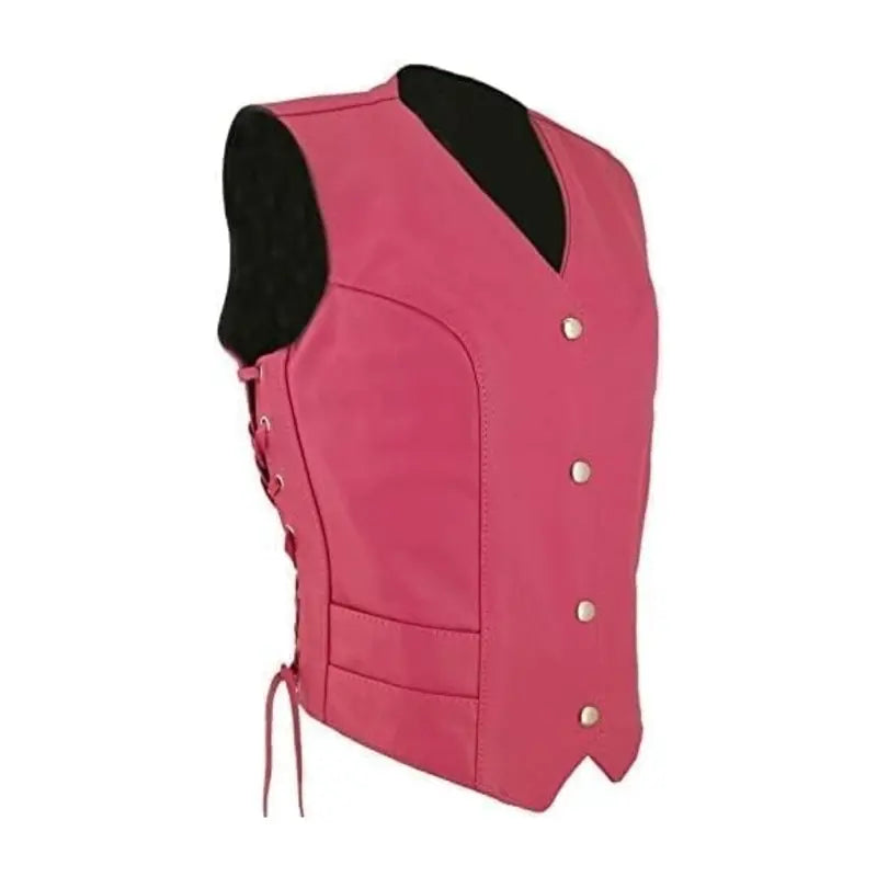 Avery Side Lacer Pink Leather Vest