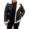 Quilted Style Black Shearling Leather Jacket