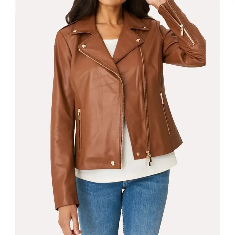 Women Brown Genuine Leather Jacket