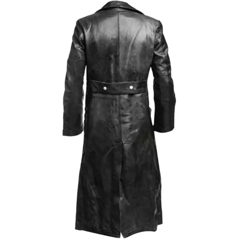 WW2 German Officer Black Leather Trench Coat