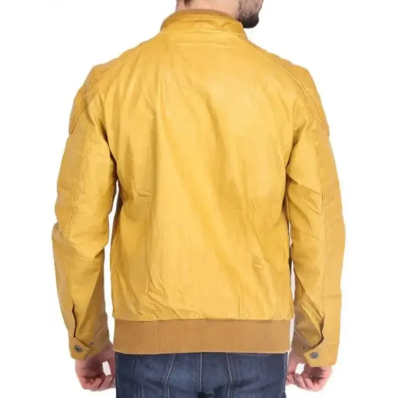 Quilted Yellow Leather Jacket For Men's