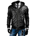 Mens Slim Fit Black Leather Jacket with Hood