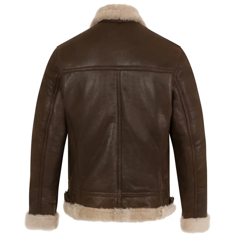 Brown Sheepskin Shearling Leather Jacket For Men