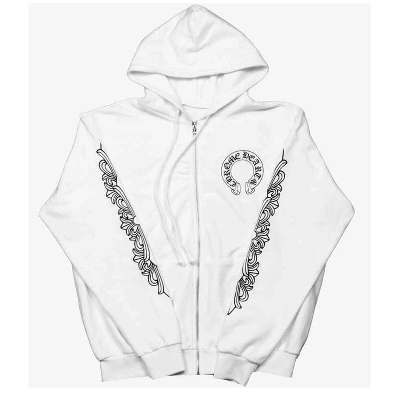 Floral Cross Horseshoe Chrome Heart White Hoodie