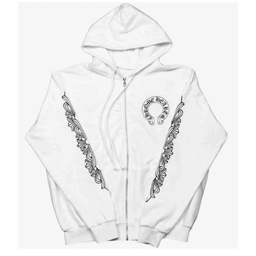 Floral Cross Horseshoe Chrome Heart White Hoodie