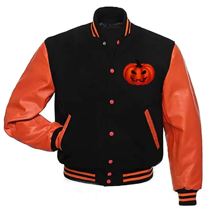 Happy Halloween Black and Orange Varsity Jacket