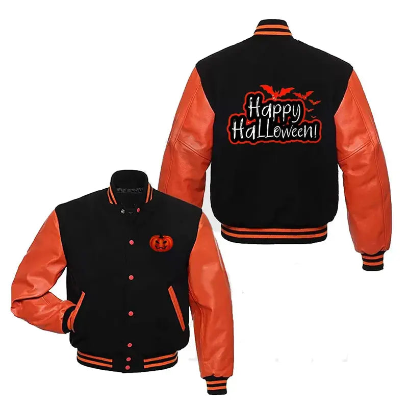 Happy Halloween Black and Orange Varsity Jacket