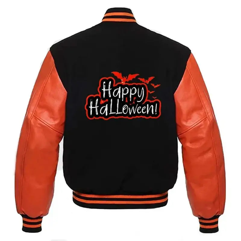 Happy Halloween Black and Orange Varsity Jacket