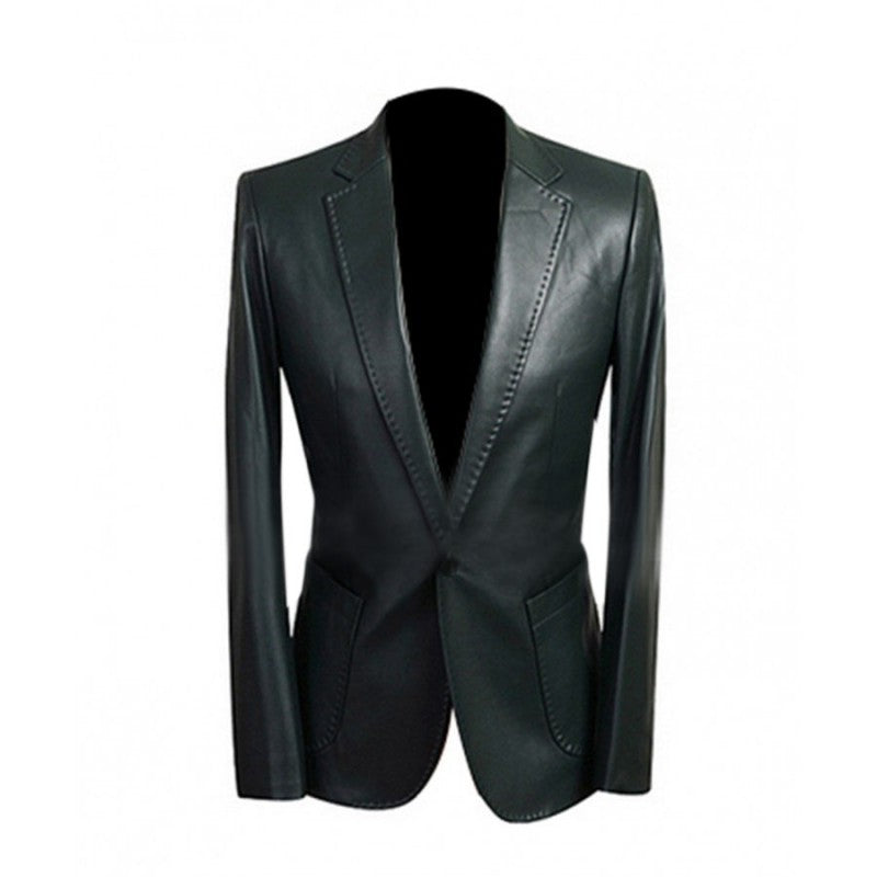 Mens Black Leather Blazer Coat