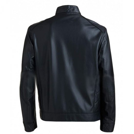 Black Ribbed Classic Look Leather Jacket